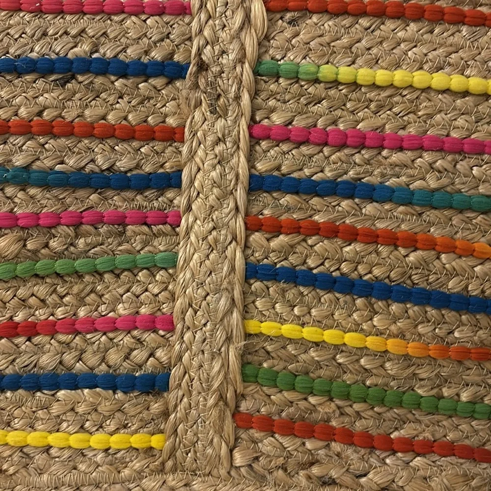 Antik Kraft Rainbow Boho Beach Hippie Woven Jute Basket Bag‎